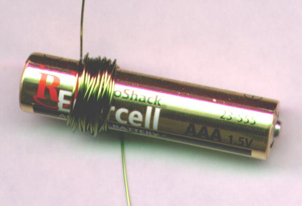 Winding the small coil on an AAA battery